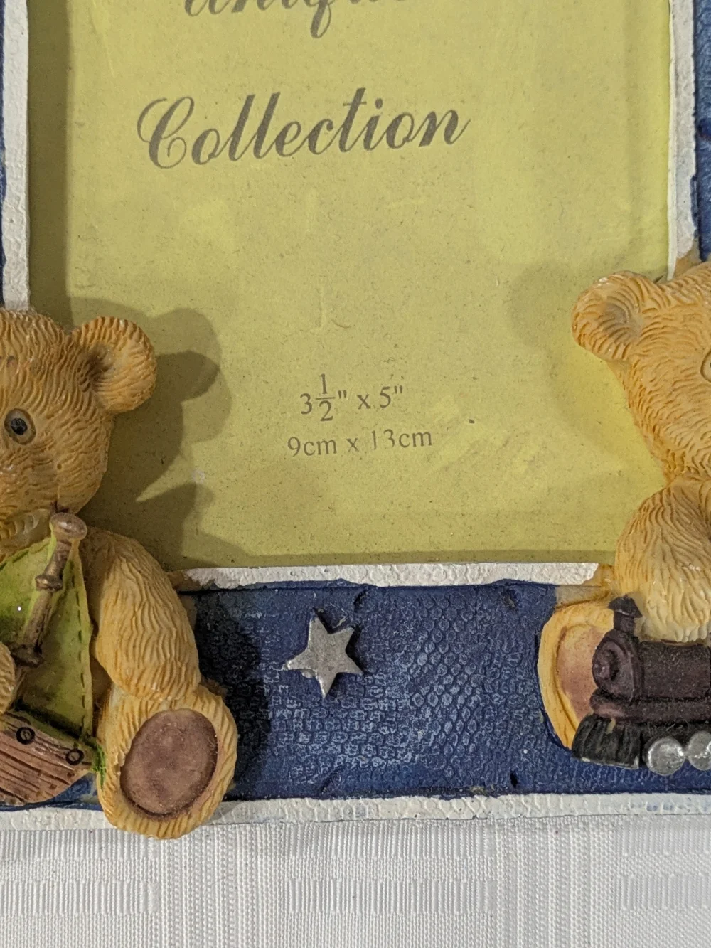 Vintage Resin Teddy Bear & Stars Picture Frame 3.5x5 Nursery Decor